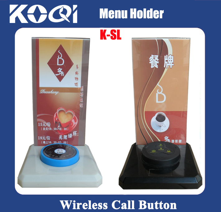 Menu holder for wireless call buttons